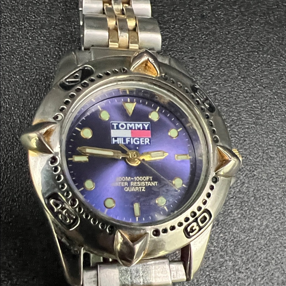 Vintage Tommy Hilfiger Two-Tone 6.5” Women’s Bracelet Watch 1238 with Blue Dial